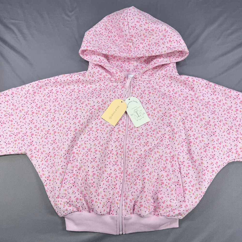 Blogilates Womens XS Pink Floral Cotton Marshmallow Hoodie Oversized Zip Up - Picture 10 of 11